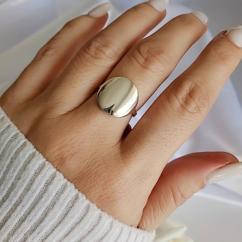 Disc Ring, Sterling Silver Ring, Round Smooth Top Ring, 925 Stamped Ring,